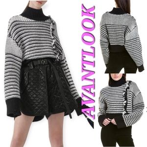 AVANTLOOK Striped Turtleneck Sweater Side Raw/fringe